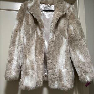 Donna Salyers Fabulous Furs Tan and Cream Faux Fur Coat